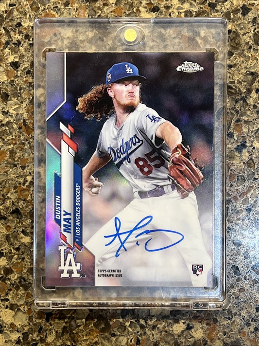 Dustin May RC 2020 Topps Chrome Refractor on card AUTO 017/499 Rookie Mint SSP