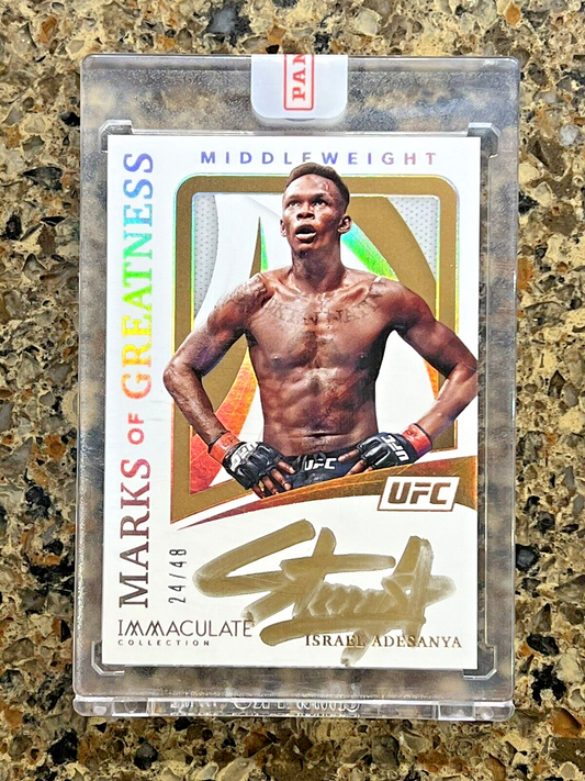 Israel Adesanya 2021 Panini UFC Immaculate Collection Marks Greatness 24/48 AUTO